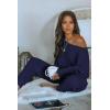 imagePRETTYGARDEN Two Piece Sets for Women Fall 2025 Ribbed Knit Off Shoulder Tops Lounge Pants Tracksuit Fashion ClothingDark Sea Blue