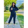 imagePRETTYGARDEN Women Fall 2 Piece Lounge Outfit Long Sleeve Tops High Waisted Jogger Pants Set Spring Travel Clothes TracksuitDark Blue