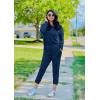 imagePRETTYGARDEN Women Fall 2 Piece Lounge Outfit Long Sleeve Tops High Waisted Jogger Pants Set Spring Travel Clothes TracksuitDark Blue