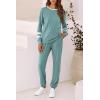 imagePRETTYGARDEN Women Fall 2 Piece Lounge Outfit Long Sleeve Tops High Waisted Jogger Pants Set Spring Travel Clothes TracksuitStriped Fruit Green