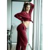 imagePRETTYGARDEN Women Fall 2 Piece Lounge Outfit Long Sleeve Tops High Waisted Jogger Pants Set Spring Travel Clothes TracksuitWine Red
