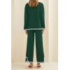 imagePRETTYGARDEN Womens 2 Piece Fall Knit Sweater Set Long Sleeve Tops Wide Leg Pants Sweatsuit Tracksuit Outfit Winter ClothingGreen