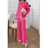 imagePRETTYGARDEN Womens 2 Piece Fall Knit Sweater Set Long Sleeve Tops Wide Leg Pants Sweatsuit Tracksuit Outfit Winter ClothingRose Red