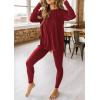 imagePRETTYGARDEN Womens 2 Piece Outfits 2025 Fall Casual Long Sleeve Tunic Tops Legging Pants Matching Lounge Sets SweatsuitsWine Red