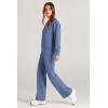 imagePRETTYGARDEN Womens 2 Piece Outfits 2025 Fall Long Sleeve Sweatshirt Wide Leg Pants Lounge Sets Winter Sweatsuits TracksuitGrey Blue