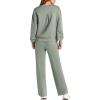 imagePRETTYGARDEN Womens 2 Piece Outfits 2025 Fall Long Sleeve Sweatshirt Wide Leg Pants Lounge Sets Winter Sweatsuits TracksuitLight Green
