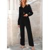 imagePRETTYGARDEN Womens 2 Piece Sets 2025 Fall Casual Textured Button Down Shirt Wide Leg Pants Outfits Loungewear TracksuitBlack