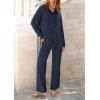 imagePRETTYGARDEN Womens 2 Piece Sets 2025 Fall Casual Textured Button Down Shirt Wide Leg Pants Outfits Loungewear TracksuitDark Blue