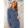 imagePRETTYGARDEN Womens 2 Piece Sets 2025 Fall Casual Textured Button Down Shirt Wide Leg Pants Outfits Loungewear TracksuitGrey Blue