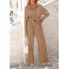 imagePRETTYGARDEN Womens 2 Piece Sets 2025 Fall Casual Textured Button Down Shirt Wide Leg Pants Outfits Loungewear TracksuitKhaki