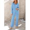 imagePRETTYGARDEN Womens 2 Piece Sets 2025 Fall Casual Textured Button Down Shirt Wide Leg Pants Outfits Loungewear TracksuitLight Blue
