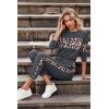 imagePRETTYGARDEN Womens 2 Piece Sets 2025 Long Sleeve Tops High Waisted Sweatpants Lounge Set Fall Fashion Travel OutfitsLeopard Dark Grey