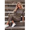 imagePRETTYGARDEN Womens 2 Piece Sets 2025 Long Sleeve Tops High Waisted Sweatpants Lounge Set Fall Fashion Travel OutfitsLeopard Dark Khaki