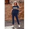 imagePRETTYGARDEN Womens 2 Piece Sets 2025 Long Sleeve Tops High Waisted Sweatpants Lounge Set Fall Fashion Travel OutfitsLeopard Navy