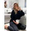 imagePRETTYGARDEN Womens Fall 2 Piece Lounge Set Long Sleeve Tops Ribbed Pants Spring Matching Sweatsuit Travel Outfits ClothesBlack