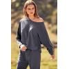 imagePRETTYGARDEN Womens Fall 2 Piece Lounge Set Long Sleeve Tops Ribbed Pants Spring Matching Sweatsuit Travel Outfits ClothesGrey Blue