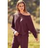 imagePRETTYGARDEN Womens Fall 2 Piece Lounge Set Long Sleeve Tops Ribbed Pants Spring Matching Sweatsuit Travel Outfits ClothesWine Red
