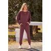imagePRETTYGARDEN Womens Fall 2 Piece Lounge Set Long Sleeve Tops Ribbed Pants Spring Matching Sweatsuit Travel Outfits ClothesWine Red