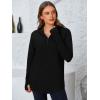 imagePRETTYGARDEN Womens Long Sleeve Quarter Zip Pullover Sweater Casual Loose V Neck Collared Ribbed Knit Jumper Tops Thumb HoleBlack