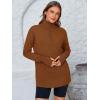 imagePRETTYGARDEN Womens Long Sleeve Quarter Zip Pullover Sweater Casual Loose V Neck Collared Ribbed Knit Jumper Tops Thumb HoleCaramel