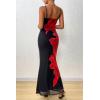 imagePRETTYGARDEN Womens Summer Dresses 2025 Elegant Spaghetti Straps Evening Gown Floral Print Bodycon Maxi Mesh SundressBlack and Red Floral