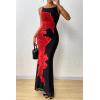 imagePRETTYGARDEN Womens Summer Dresses 2025 Elegant Spaghetti Straps Evening Gown Floral Print Bodycon Maxi Mesh SundressBlack and Red Floral