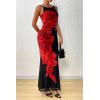 imagePRETTYGARDEN Womens Summer Dresses 2025 Elegant Spaghetti Straps Evening Gown Floral Print Bodycon Maxi Mesh SundressBlack and Red Floral