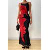 imagePRETTYGARDEN Womens Summer Dresses 2025 Elegant Spaghetti Straps Evening Gown Floral Print Bodycon Maxi Mesh SundressBlack and Red Floral