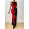 imagePRETTYGARDEN Womens Summer Dresses 2025 Elegant Spaghetti Straps Evening Gown Floral Print Bodycon Maxi Mesh SundressBlack and Red Floral