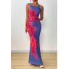 imagePRETTYGARDEN Womens Summer Dresses 2025 Elegant Spaghetti Straps Evening Gown Floral Print Bodycon Maxi Mesh SundressBlue and Red Floral