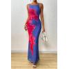 imagePRETTYGARDEN Womens Summer Dresses 2025 Elegant Spaghetti Straps Evening Gown Floral Print Bodycon Maxi Mesh SundressBlue and Red Floral