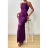 imagePRETTYGARDEN Womens Summer Dresses 2025 Elegant Spaghetti Straps Evening Gown Floral Print Bodycon Maxi Mesh SundressPurple Floral
