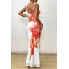imagePRETTYGARDEN Womens Summer Dresses 2025 Elegant Spaghetti Straps Evening Gown Floral Print Bodycon Maxi Mesh SundressWhite and Orange Floral