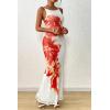 imagePRETTYGARDEN Womens Summer Dresses 2025 Elegant Spaghetti Straps Evening Gown Floral Print Bodycon Maxi Mesh SundressWhite and Orange Floral