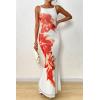 imagePRETTYGARDEN Womens Summer Dresses 2025 Elegant Spaghetti Straps Evening Gown Floral Print Bodycon Maxi Mesh SundressWhite and Orange Floral