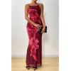 imagePRETTYGARDEN Womens Summer Dresses 2025 Elegant Spaghetti Straps Evening Gown Floral Print Bodycon Maxi Mesh SundressWine Red and Red Floral