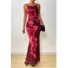 imagePRETTYGARDEN Womens Summer Dresses 2025 Elegant Spaghetti Straps Evening Gown Floral Print Bodycon Maxi Mesh SundressWine Red and Red Floral