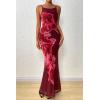 imagePRETTYGARDEN Womens Summer Dresses 2025 Elegant Spaghetti Straps Evening Gown Floral Print Bodycon Maxi Mesh SundressWine Red and Red Floral