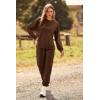 imagePRETTYGARDEN Womens Two Piece Loungewear Fall Casual Long Sleeve Tops Jogger Pants Pajama Sets Matching Outfits ClothingSolid Coffee
