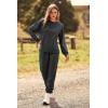 imagePRETTYGARDEN Womens Two Piece Loungewear Fall Casual Long Sleeve Tops Jogger Pants Pajama Sets Matching Outfits ClothingSolid Dark Grey