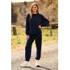 imagePRETTYGARDEN Womens Two Piece Loungewear Fall Casual Long Sleeve Tops Jogger Pants Pajama Sets Matching Outfits ClothingSolid Navy