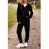 imagePRETTYGARDEN Womens Two Piece Sets Fall 2025 Long Sleeve Button Down Shacket Jacket Long Sweatpants Tracksuit Winter ClothesBlack