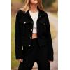 imagePRETTYGARDEN Womens Two Piece Sets Fall 2025 Long Sleeve Button Down Shacket Jacket Long Sweatpants Tracksuit Winter ClothesBlack