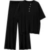 imagePRETTYGARDEN 2 Piece Lounge Sets for Women Summer 2025 Short Sleeve Tops Wide Leg Pants Matching Travel Outfits ClothingBlack