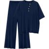 imagePRETTYGARDEN 2 Piece Lounge Sets for Women Summer 2025 Short Sleeve Tops Wide Leg Pants Matching Travel Outfits ClothingNavy