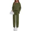 imagePRETTYGARDEN Womens 2 Piece Matching Lounge Sets 2025 Fall Long Sleeve Boatneck Sweatsuit Drawstring Sweatpants Pockets Army GreenMedium