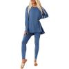 imagePRETTYGARDEN Womens 2 Piece Outfits 2025 Fall Casual Long Sleeve Tunic Tops Legging Pants Matching Lounge Sets SweatsuitsBlue