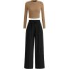 imagePRETTYGARDEN Womens 2 Piece Sets 2025 Fall Long Sleeve Crop Tops Wide Leg Pants Matching Outfit Tracksuits Fashion ClothingCamel Black