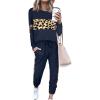 imagePRETTYGARDEN Womens 2 Piece Sets 2025 Long Sleeve Tops High Waisted Sweatpants Lounge Set Fall Fashion Travel OutfitsLeopard Navy