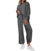 imagePRETTYGARDEN Womens 2025 Fall 2 Piece Outfits Long Sleeve Pullover Tops Wide Leg Pants Matching Lounge Sets Fashion ClothingGrey